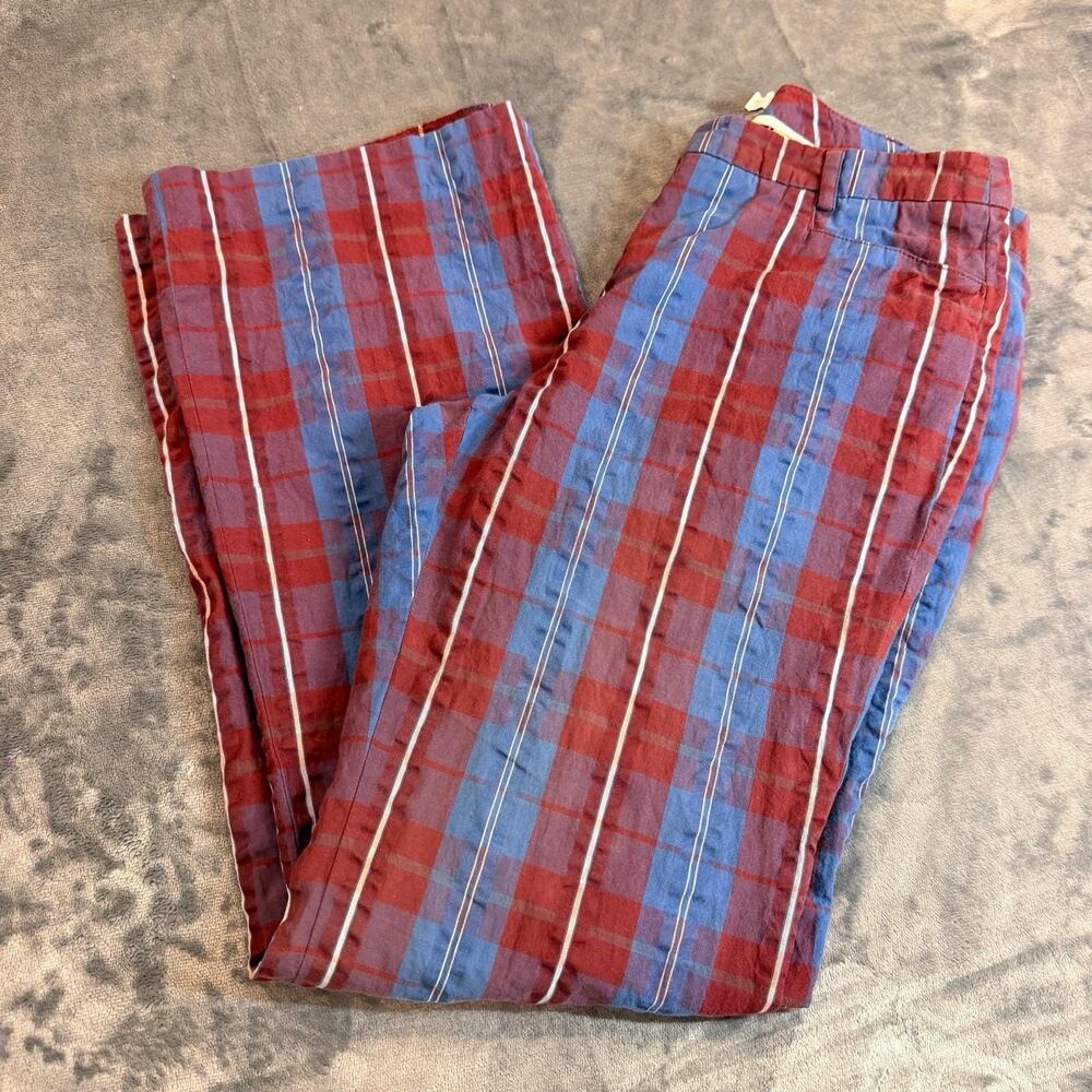 Womens L.L Bean Signature Collection Plaid Seersucker Pants 70s Style Sz 6P